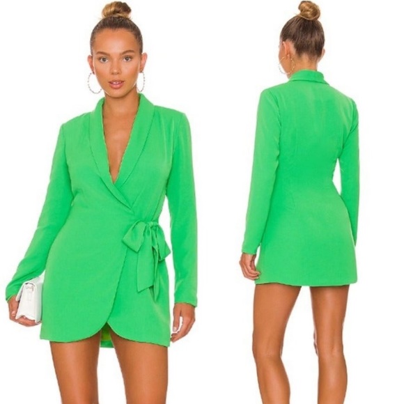 superdown Dresses & Skirts - Superdown x Revolve Kelly Green Blazer Wrap Dress